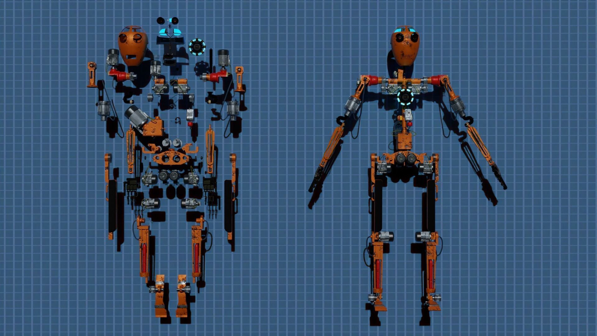 Character Robot rigged retrofuturism 3D model_4