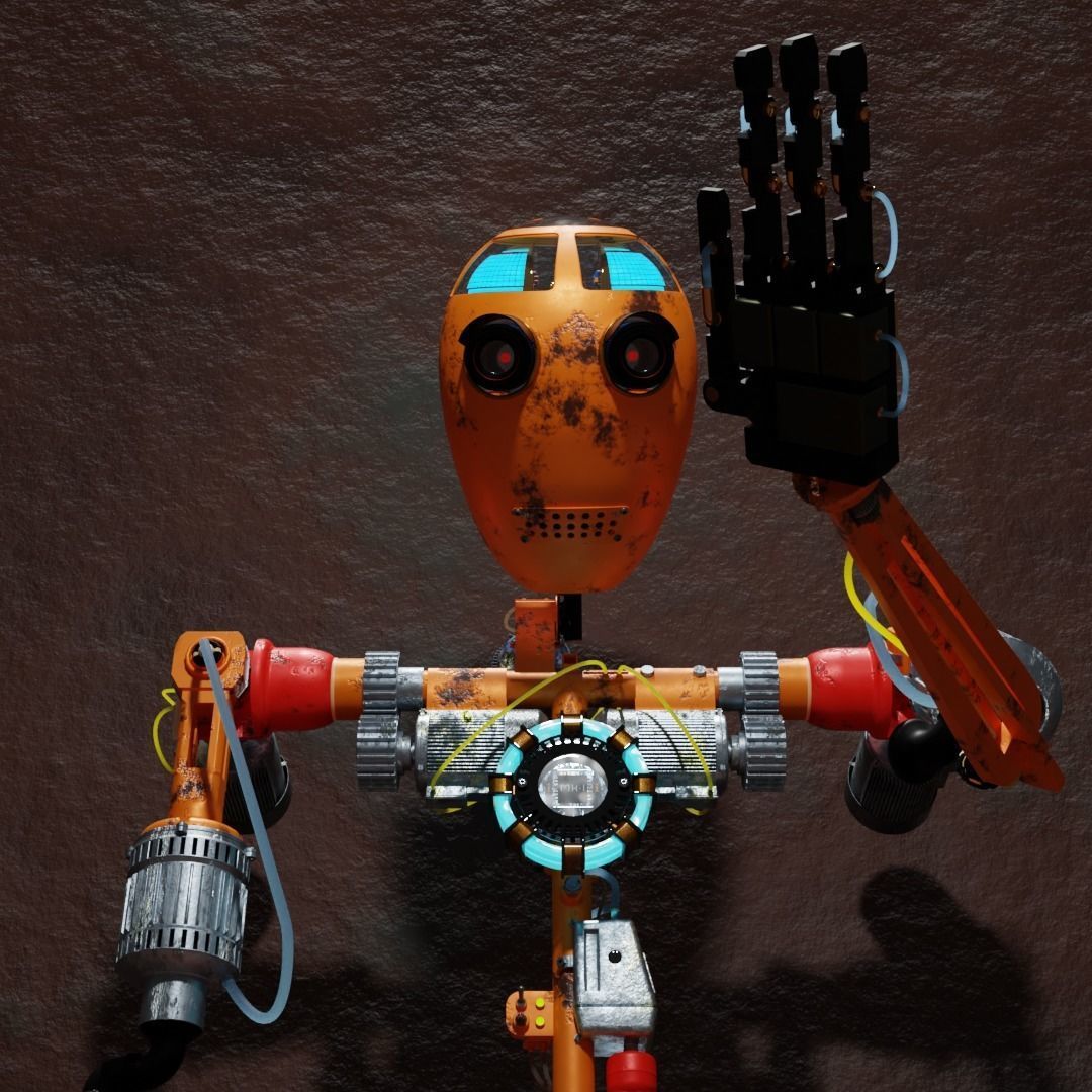 Character Robot rigged retrofuturism 3D model_5