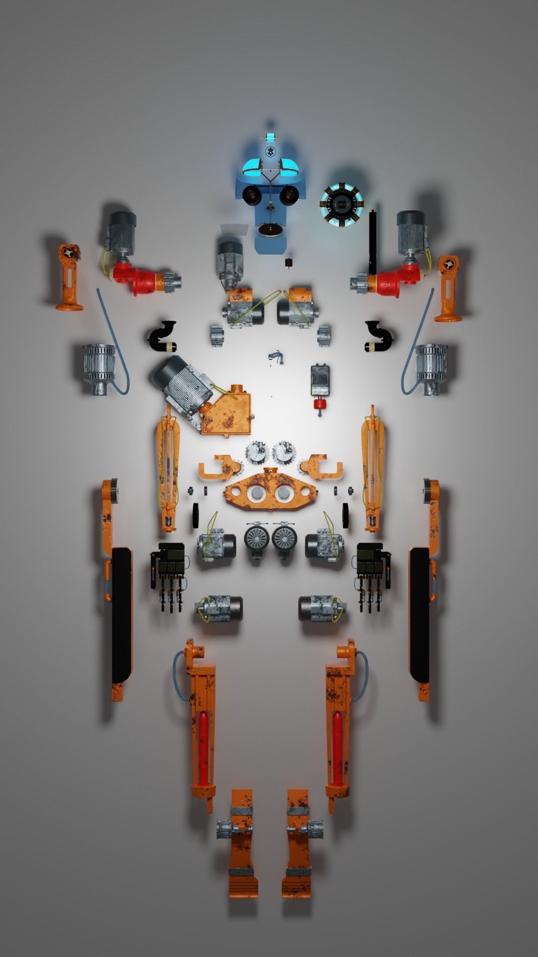 Character Robot rigged retrofuturism 3D model_7