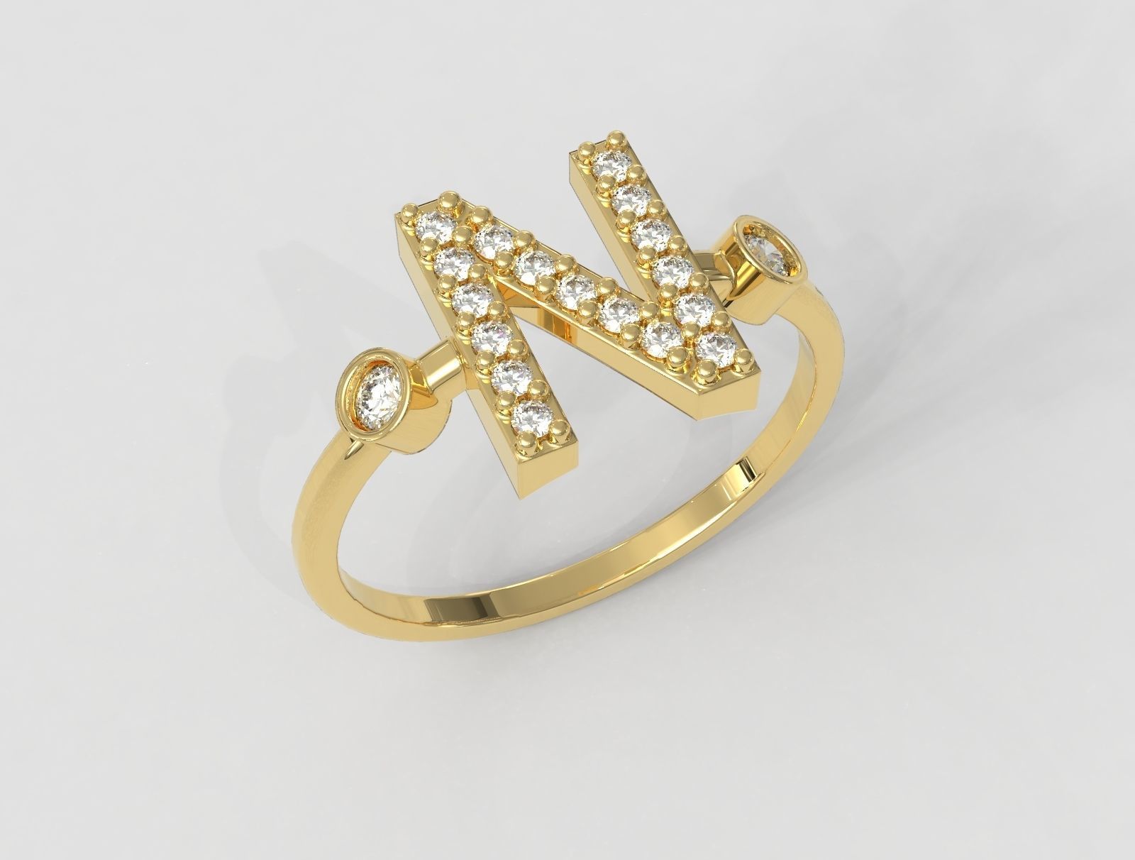 Diamond Letter Ring - N 3D print model_1