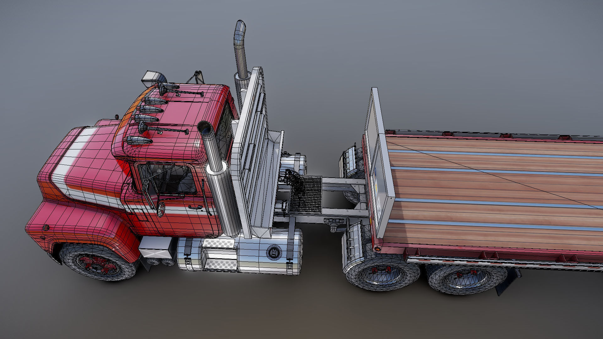 80s truck flatbed trailer Low-poly 3D model_37