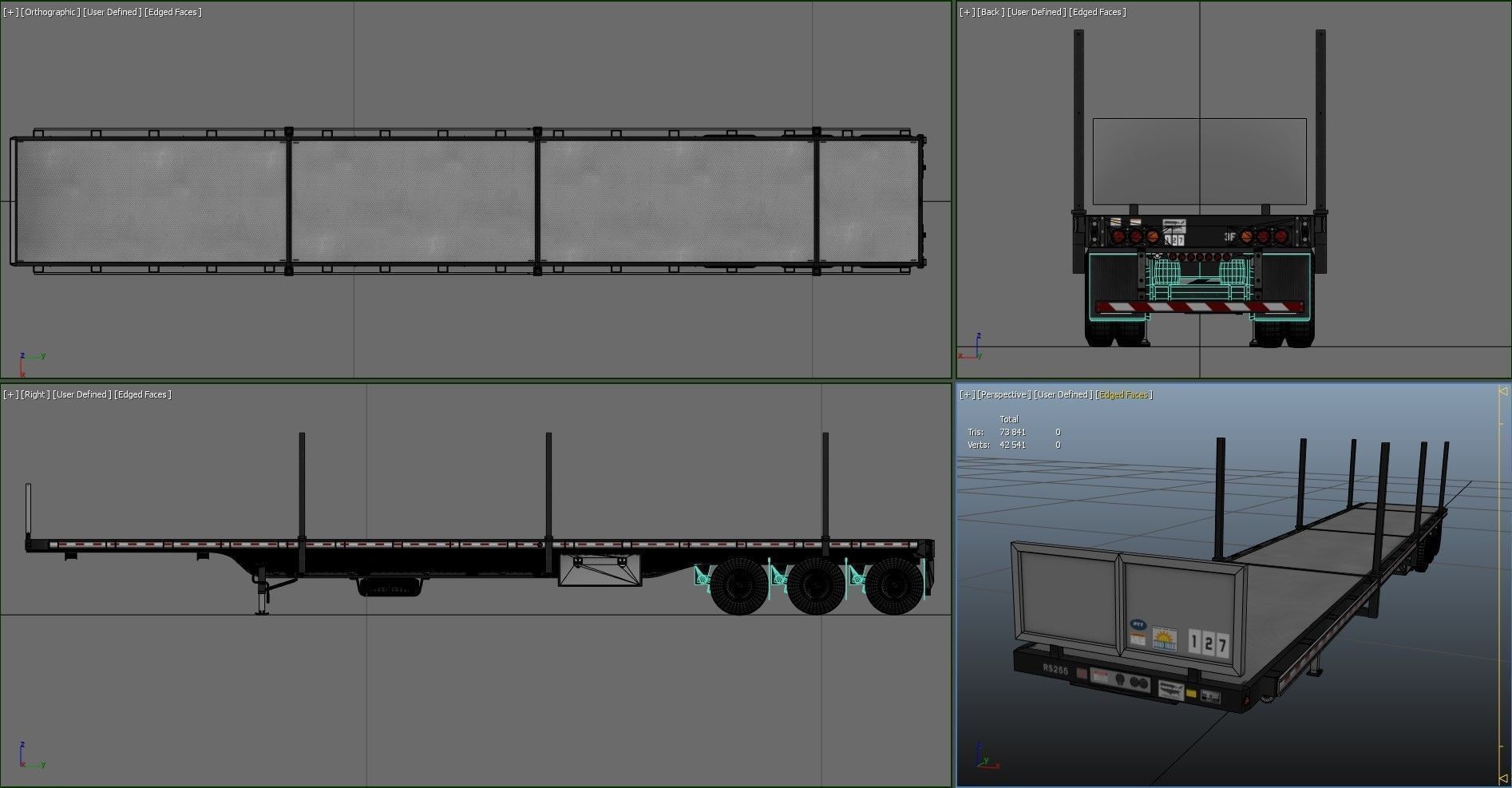 80s truck flatbed trailer Low-poly 3D model_49