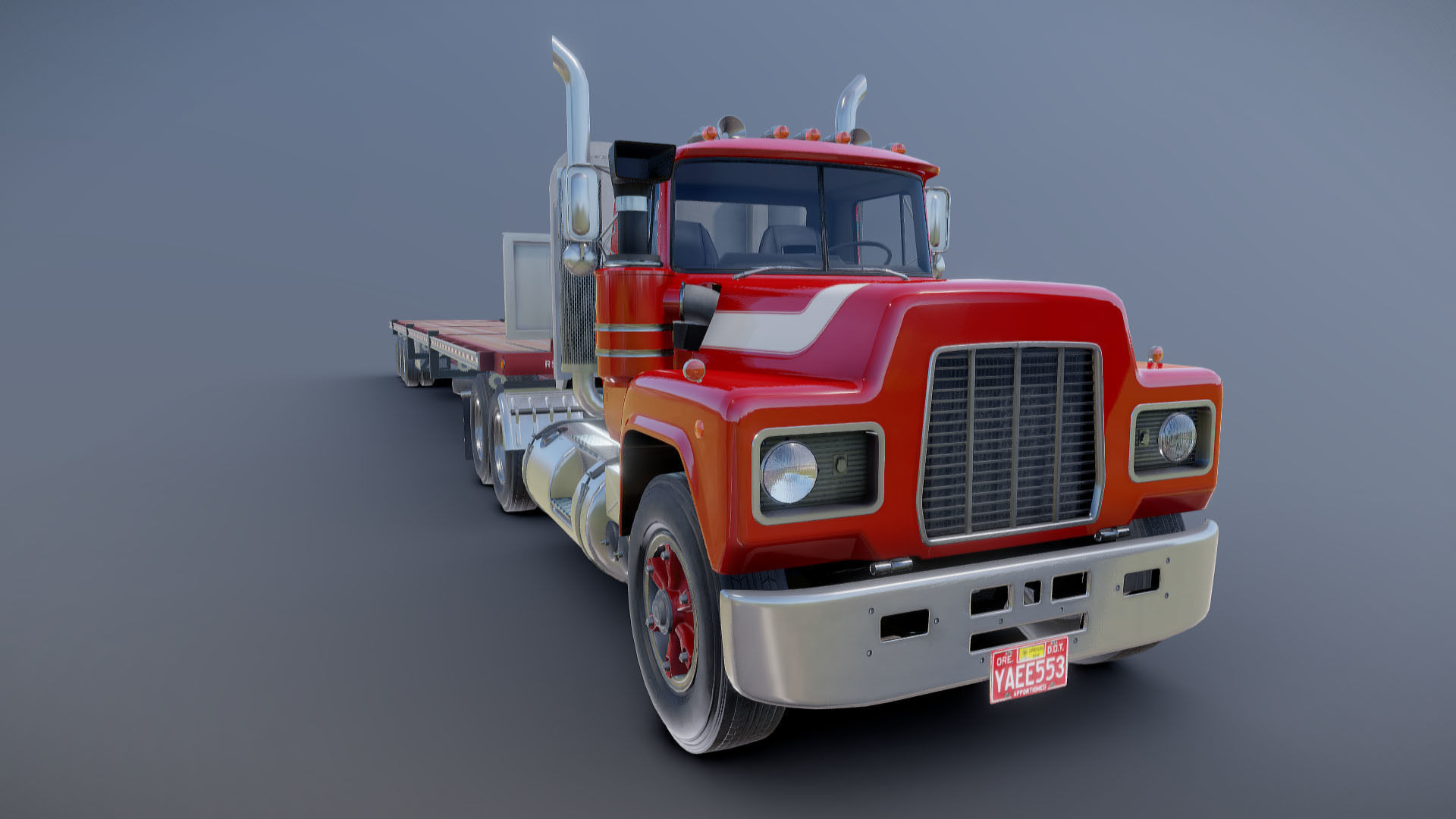 80s truck flatbed trailer Low-poly 3D model_29