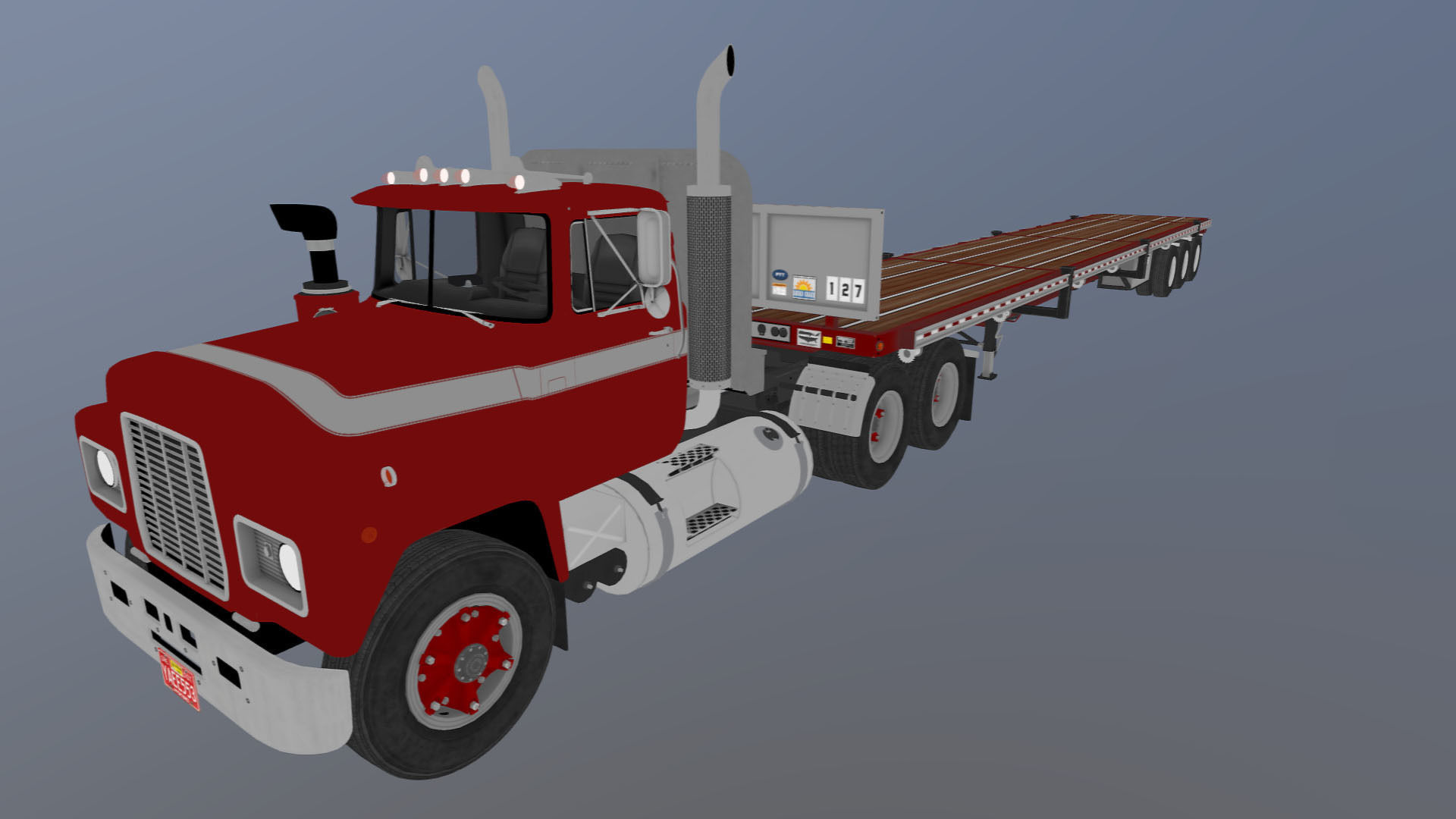 80s truck flatbed trailer Low-poly 3D model_43