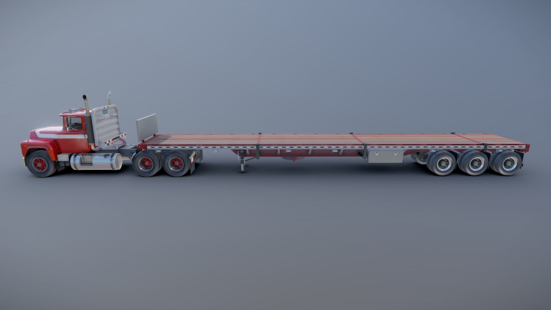 80s truck flatbed trailer Low-poly 3D model_25