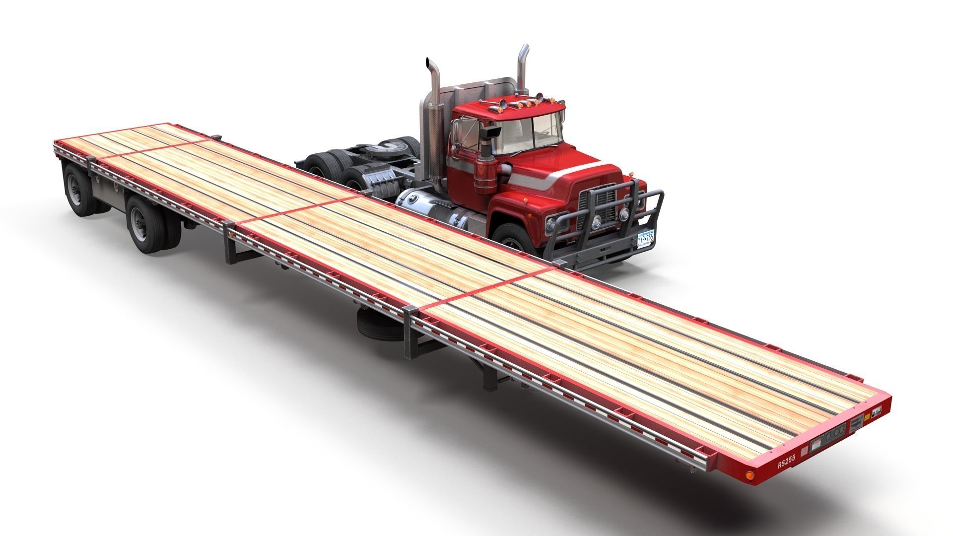 80s truck flatbed trailer Low-poly 3D model_5