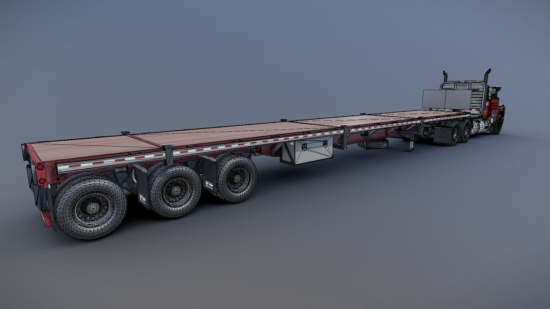 80s truck flatbed trailer Low-poly 3D model_39