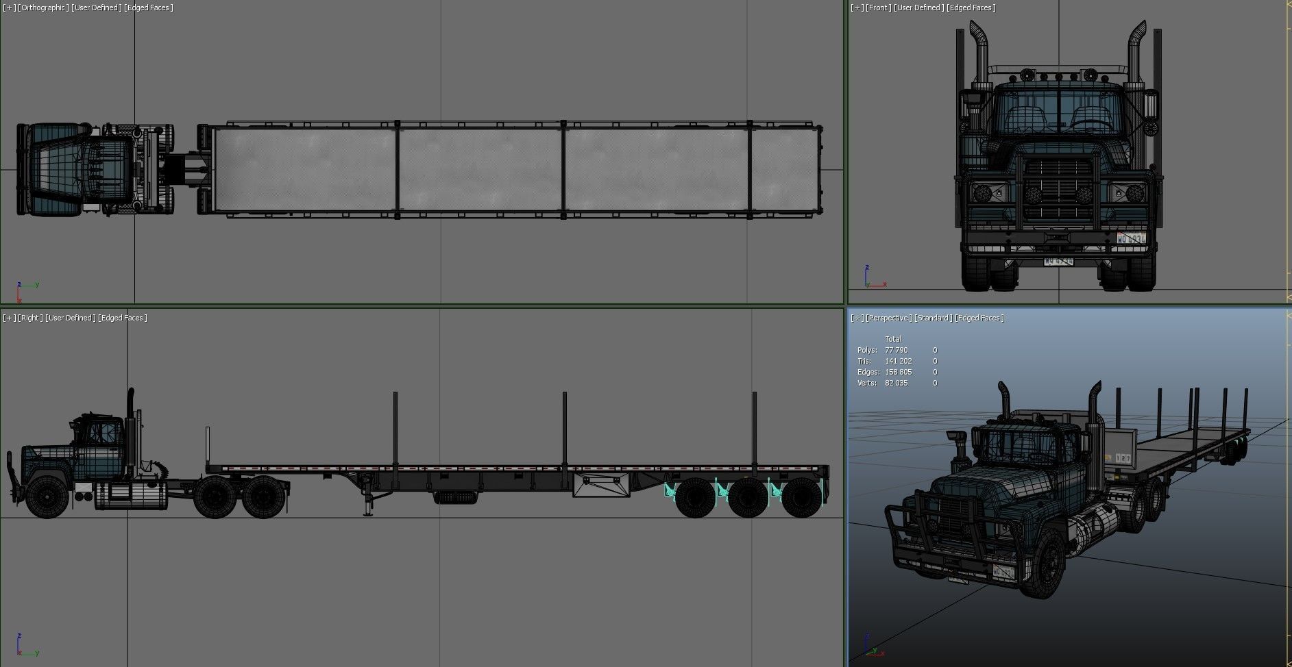 80s truck flatbed trailer Low-poly 3D model_45