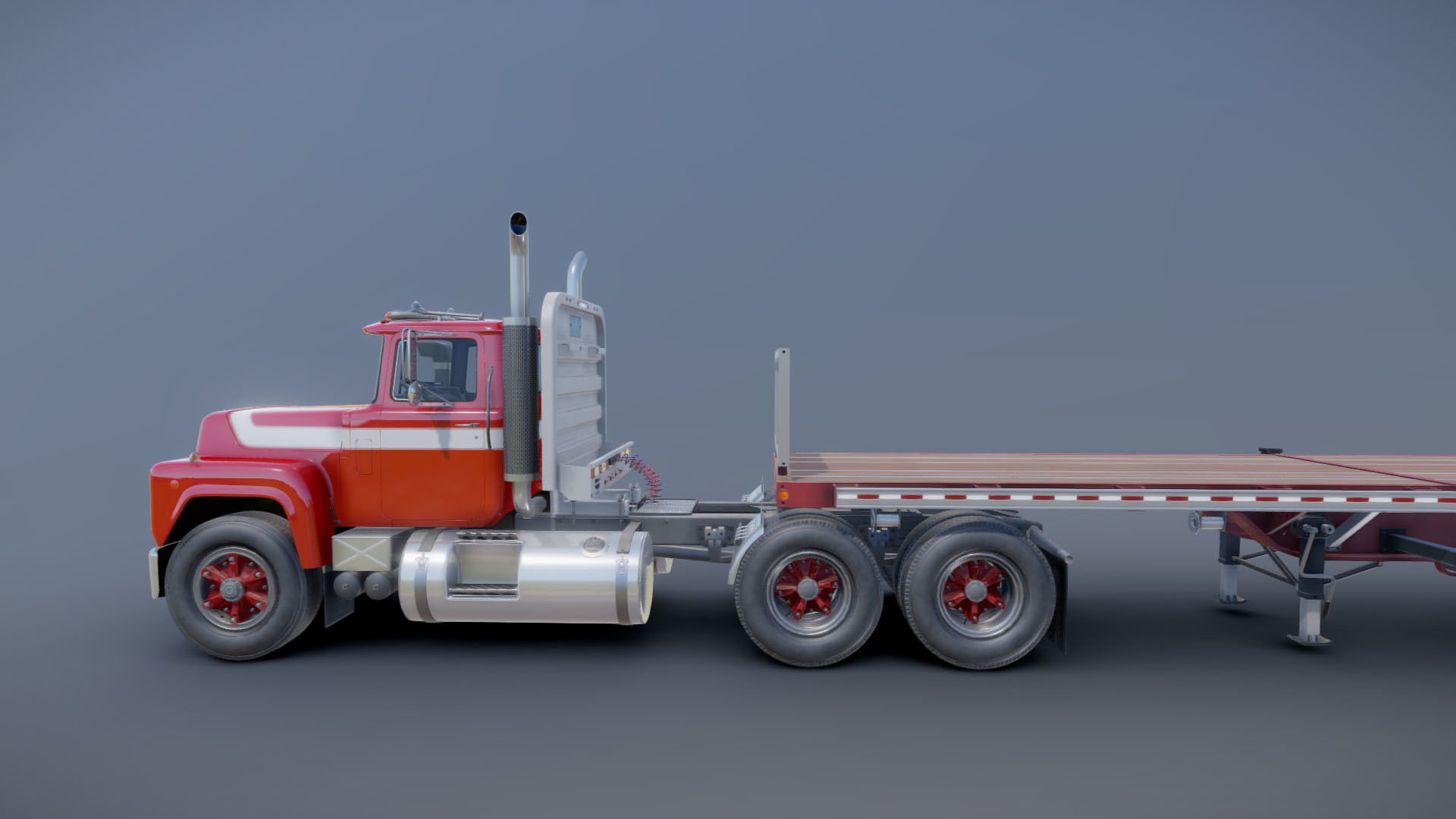80s truck flatbed trailer Low-poly 3D model_26