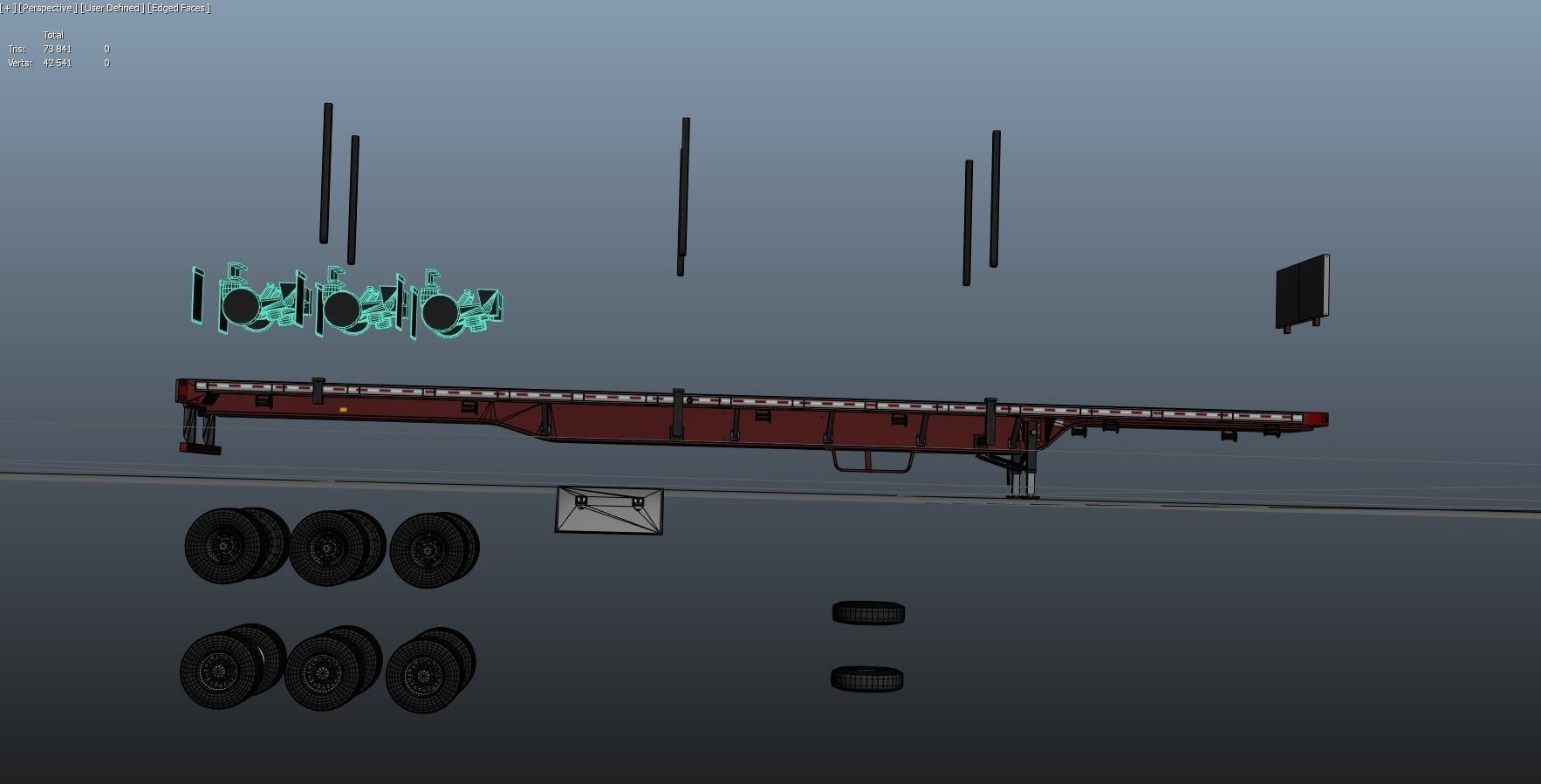 80s truck flatbed trailer Low-poly 3D model_51