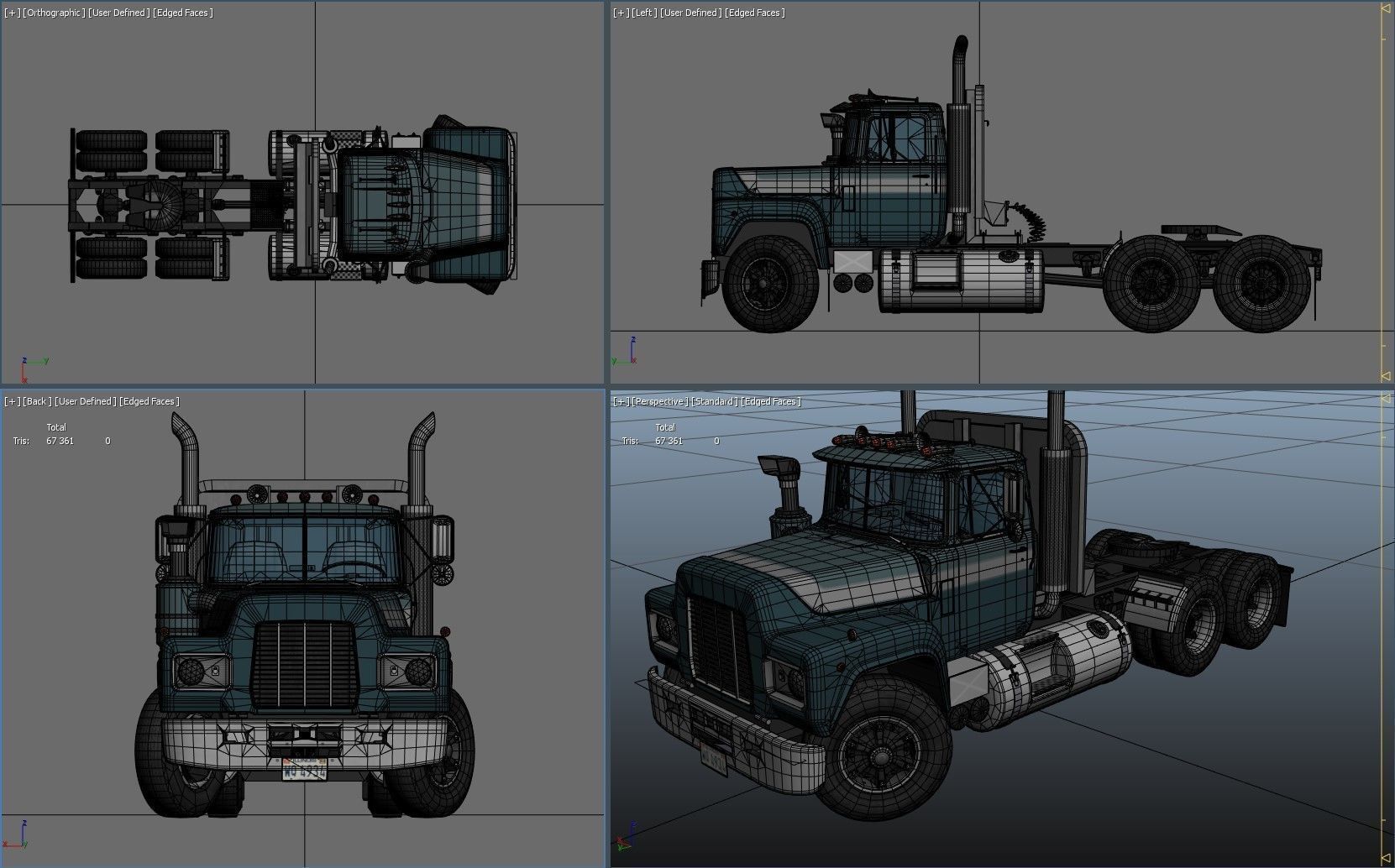 80s truck flatbed trailer Low-poly 3D model_46