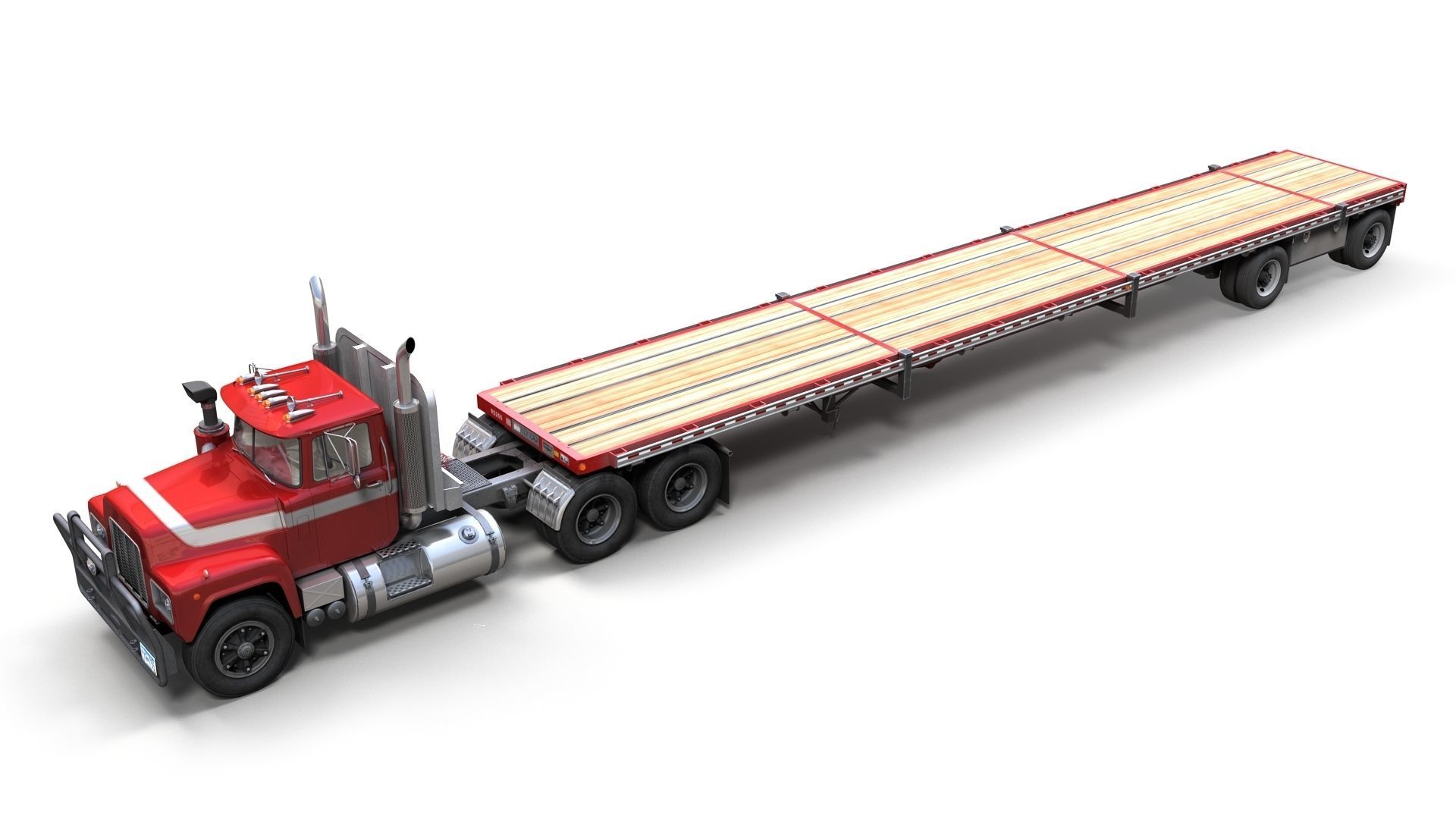 80s truck flatbed trailer Low-poly 3D model_1
