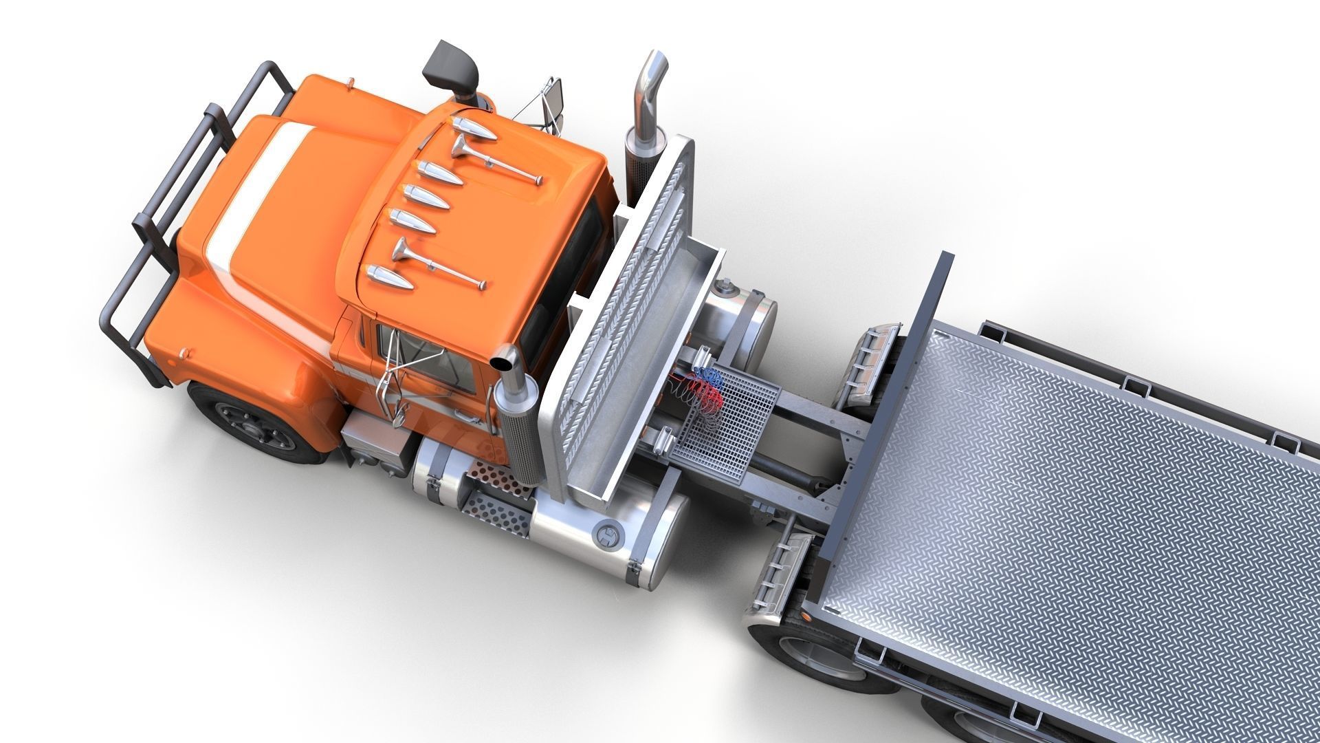 80s truck flatbed trailer Low-poly 3D model_13