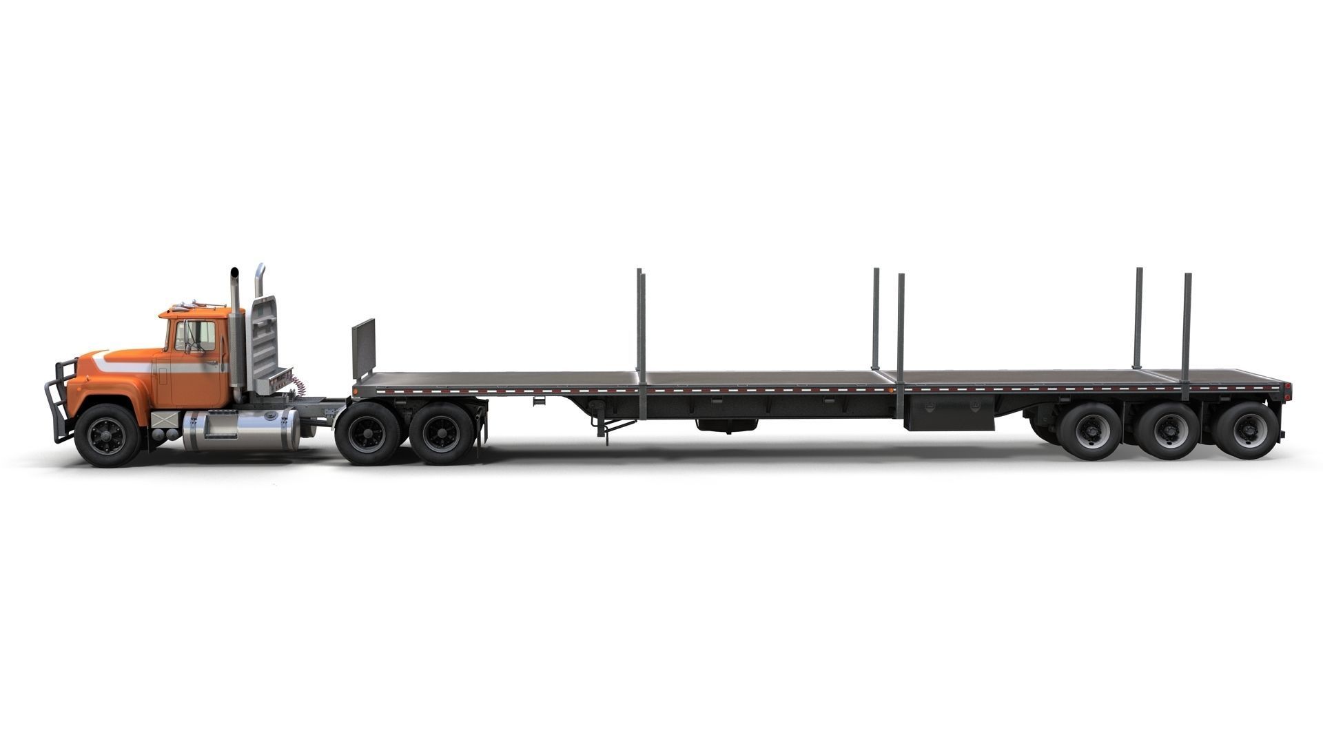 80s truck flatbed trailer Low-poly 3D model_11