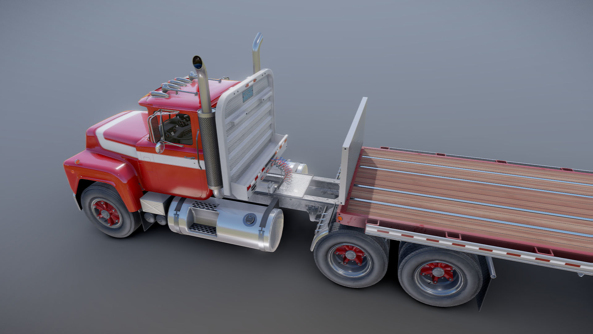 80s truck flatbed trailer Low-poly 3D model_30