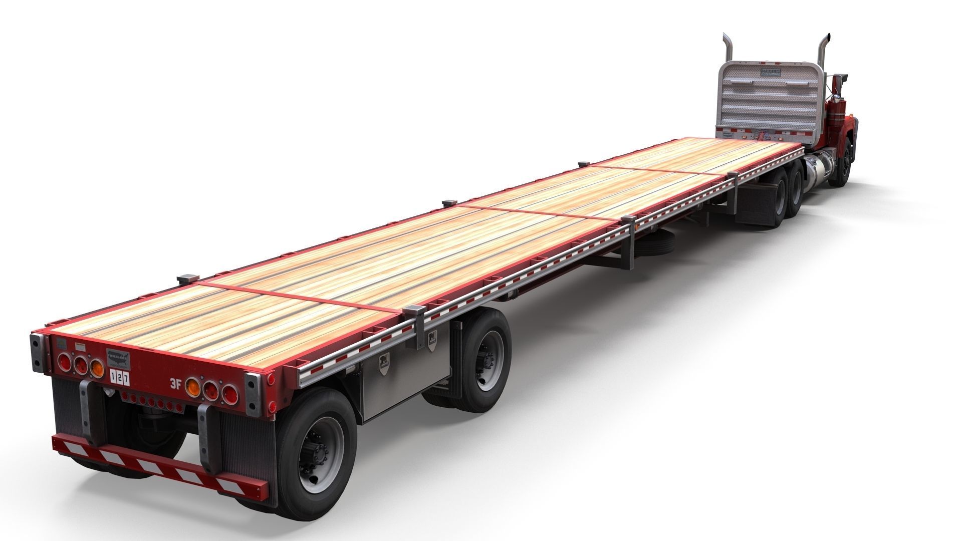 80s truck flatbed trailer Low-poly 3D model_2