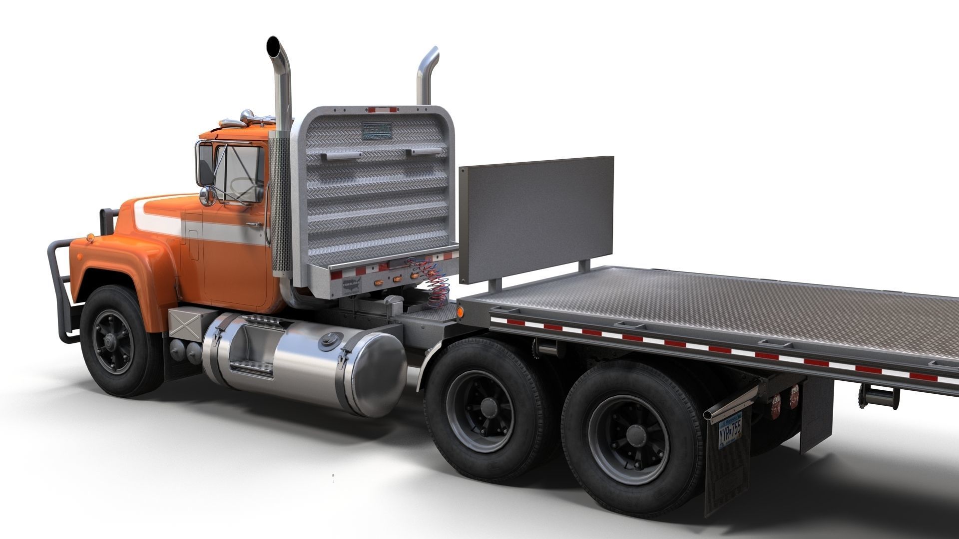 80s truck flatbed trailer Low-poly 3D model_10