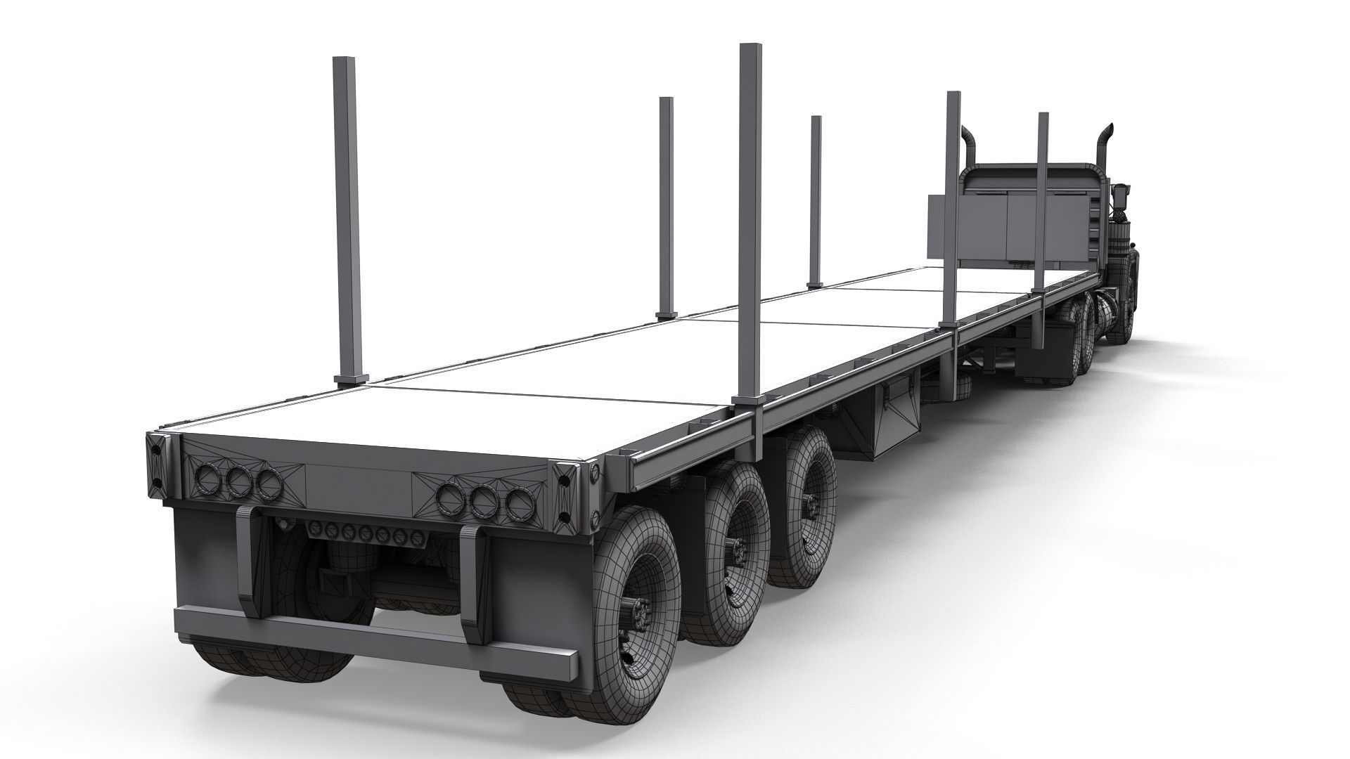 80s truck flatbed trailer Low-poly 3D model_20
