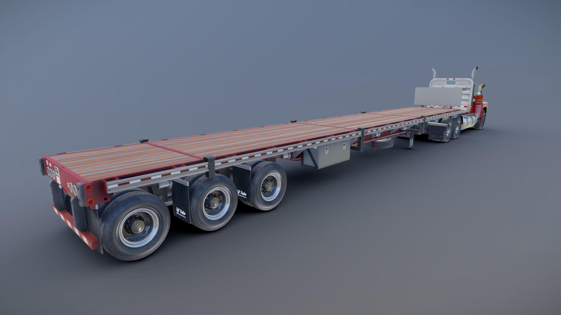 80s truck flatbed trailer Low-poly 3D model_33