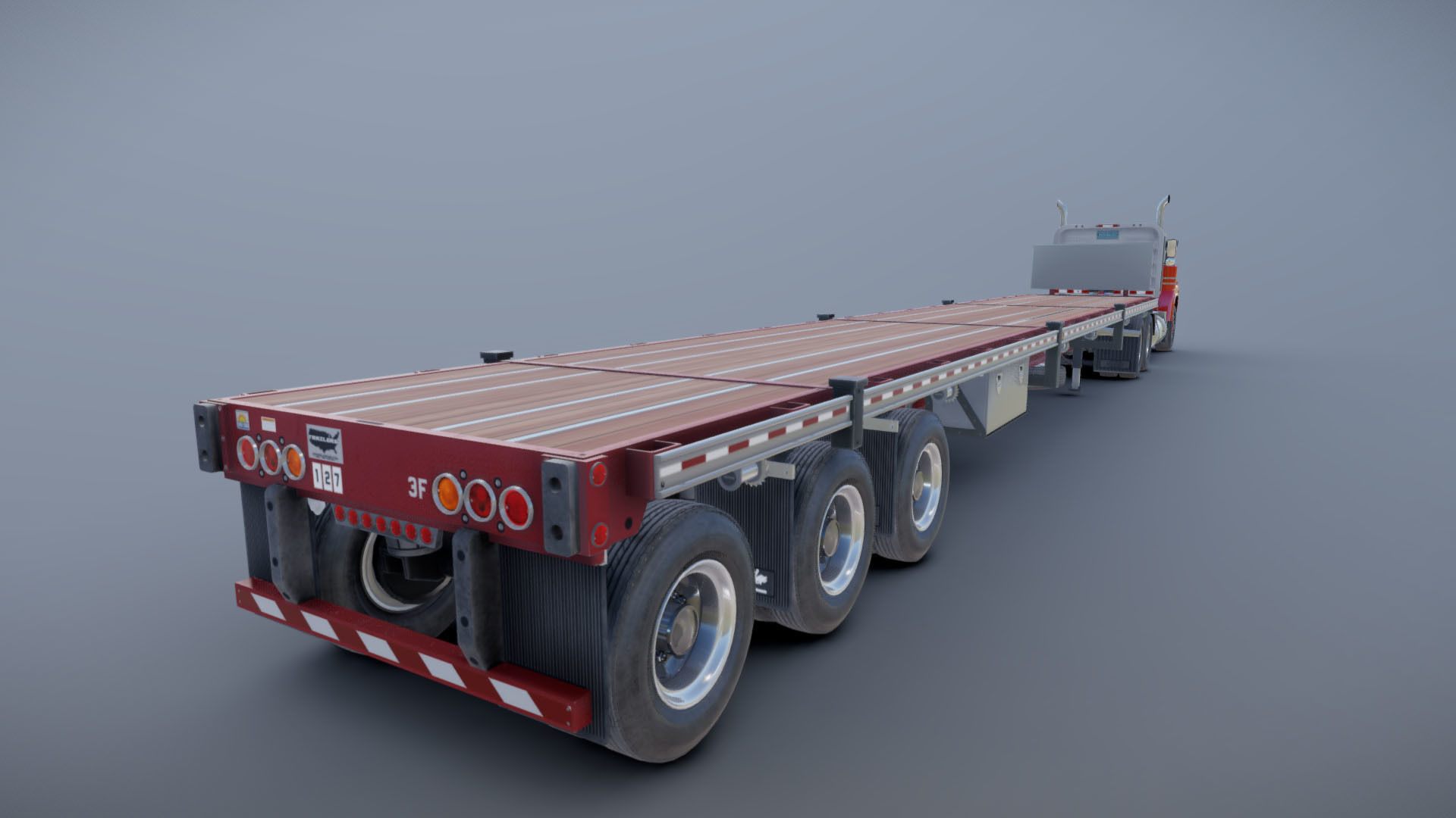 80s truck flatbed trailer Low-poly 3D model_35