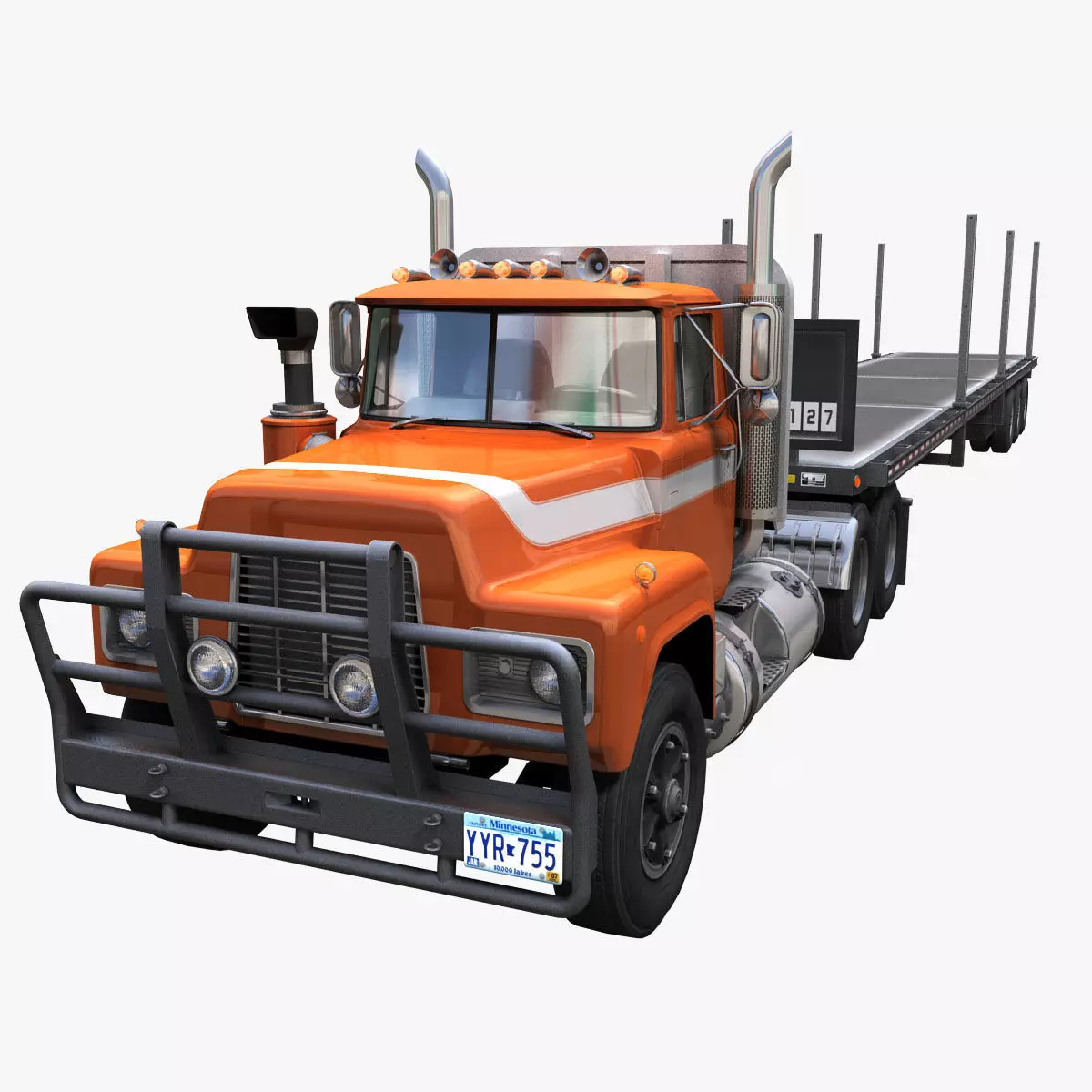 80s truck flatbed trailer Low-poly 3D model_0