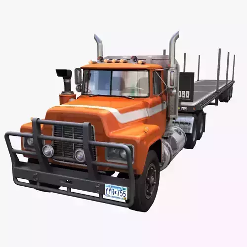 80s truck flatbed trailer Low-poly 3D model