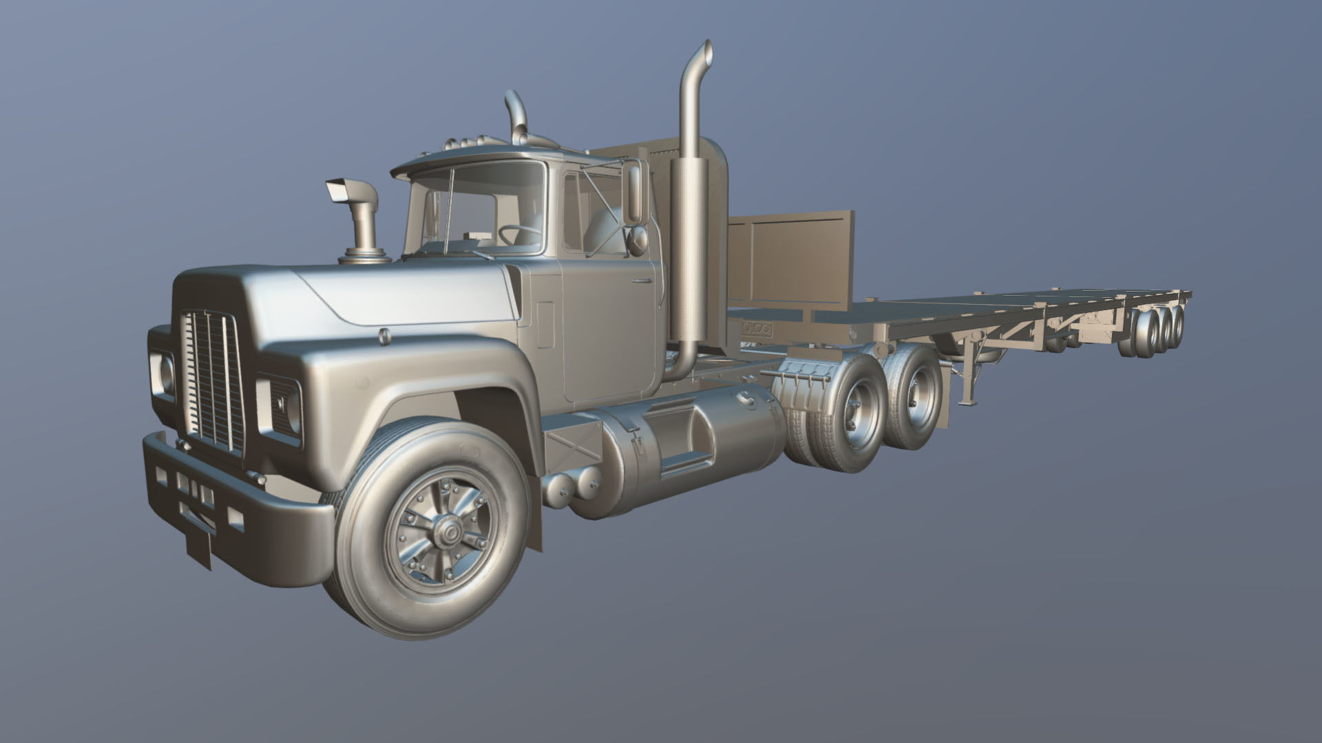 80s truck flatbed trailer Low-poly 3D model_40