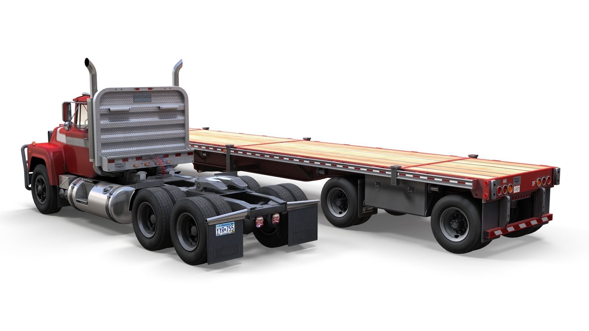 80s truck flatbed trailer Low-poly 3D model_6