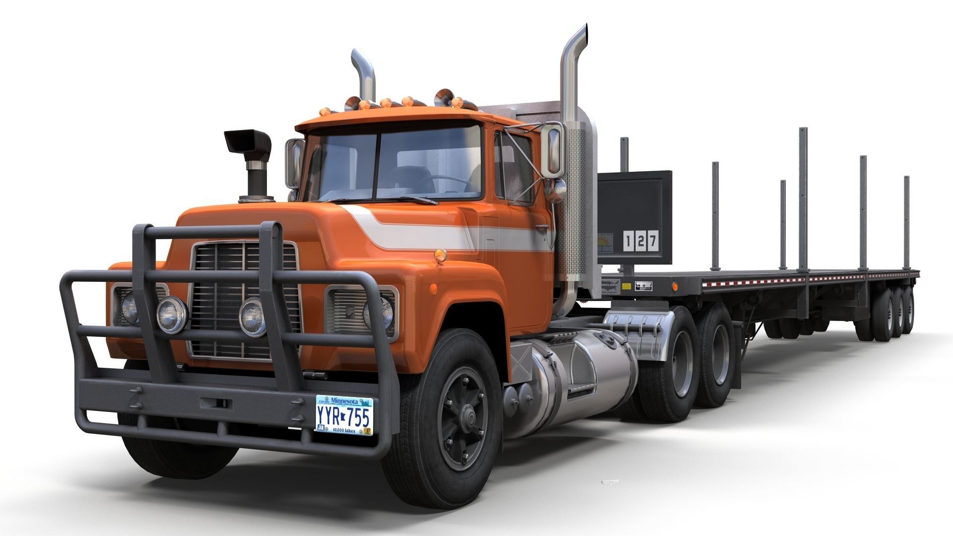 80s truck flatbed trailer Low-poly 3D model_14