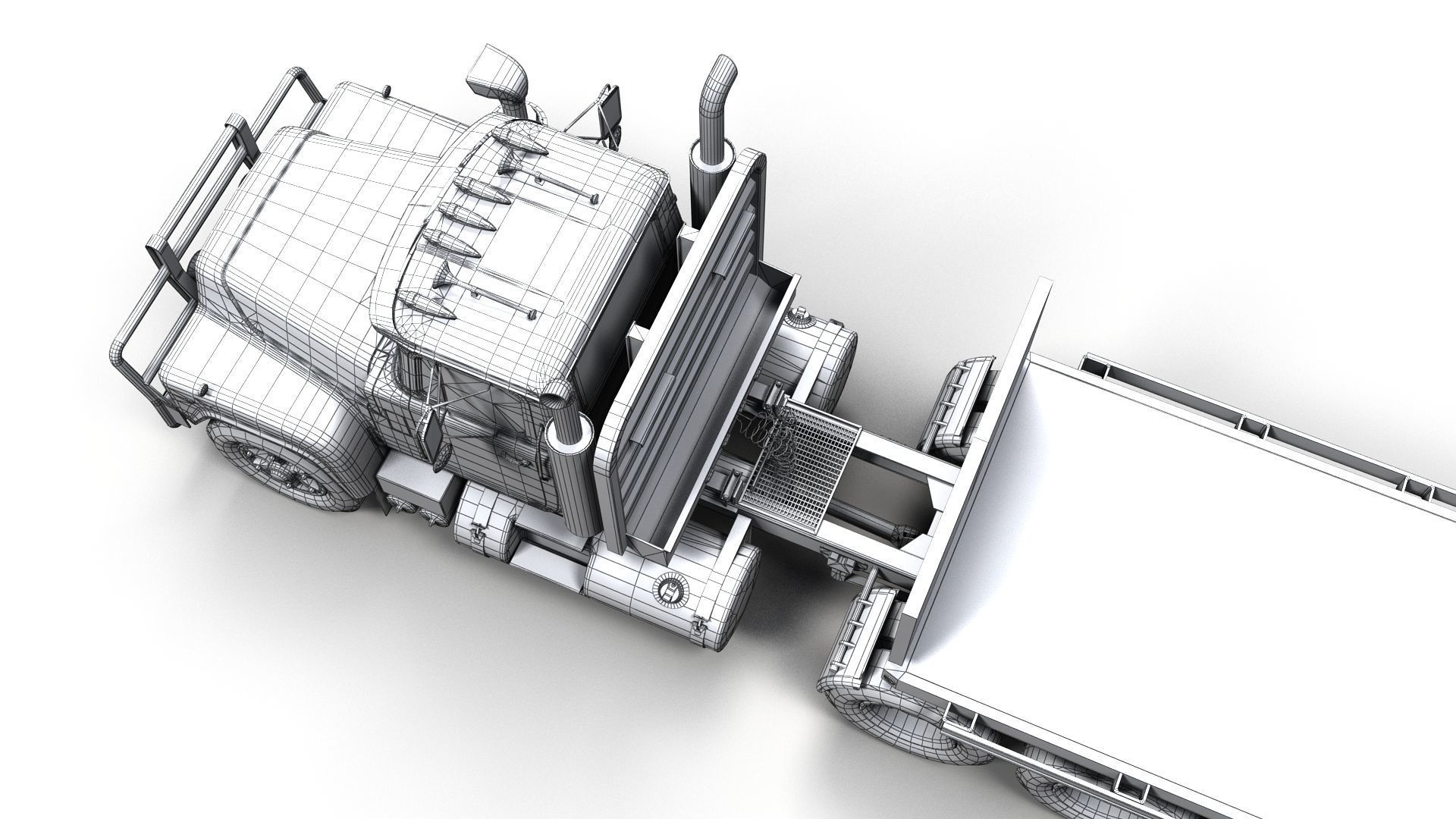 80s truck flatbed trailer Low-poly 3D model_21