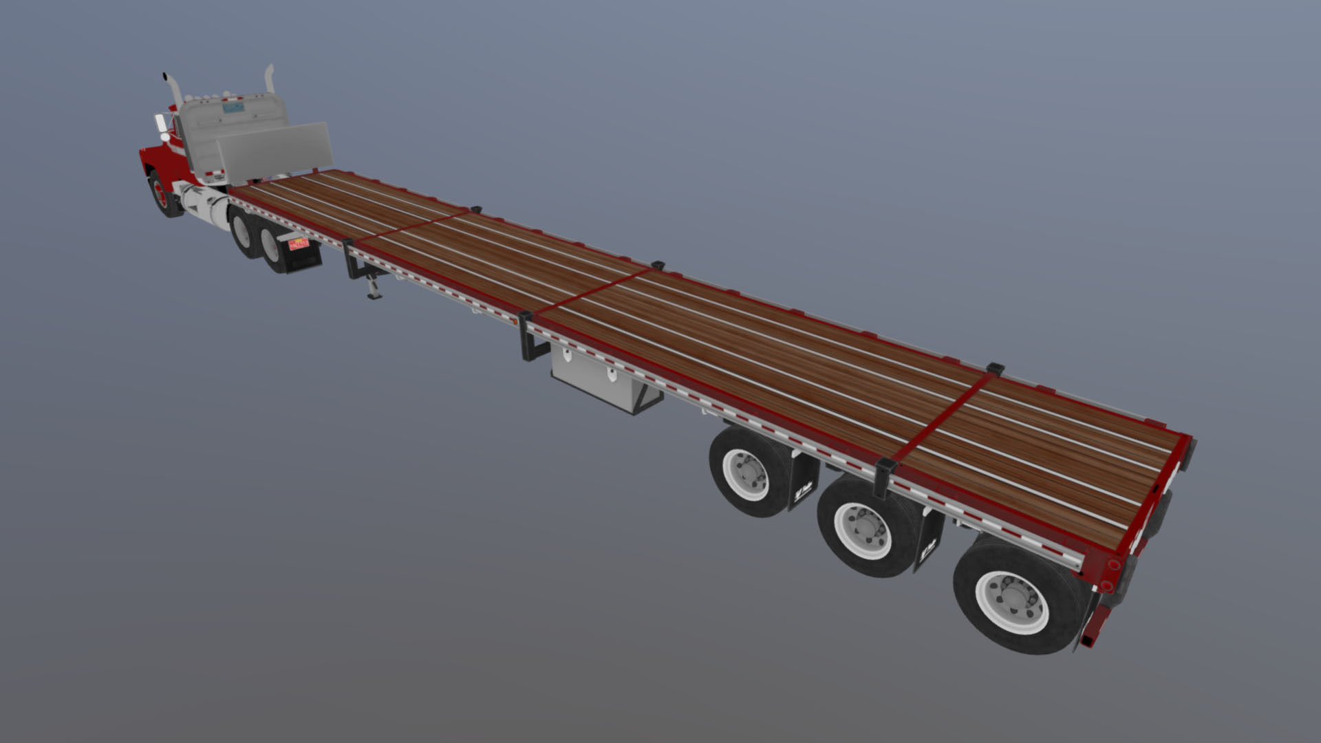 80s truck flatbed trailer Low-poly 3D model_44