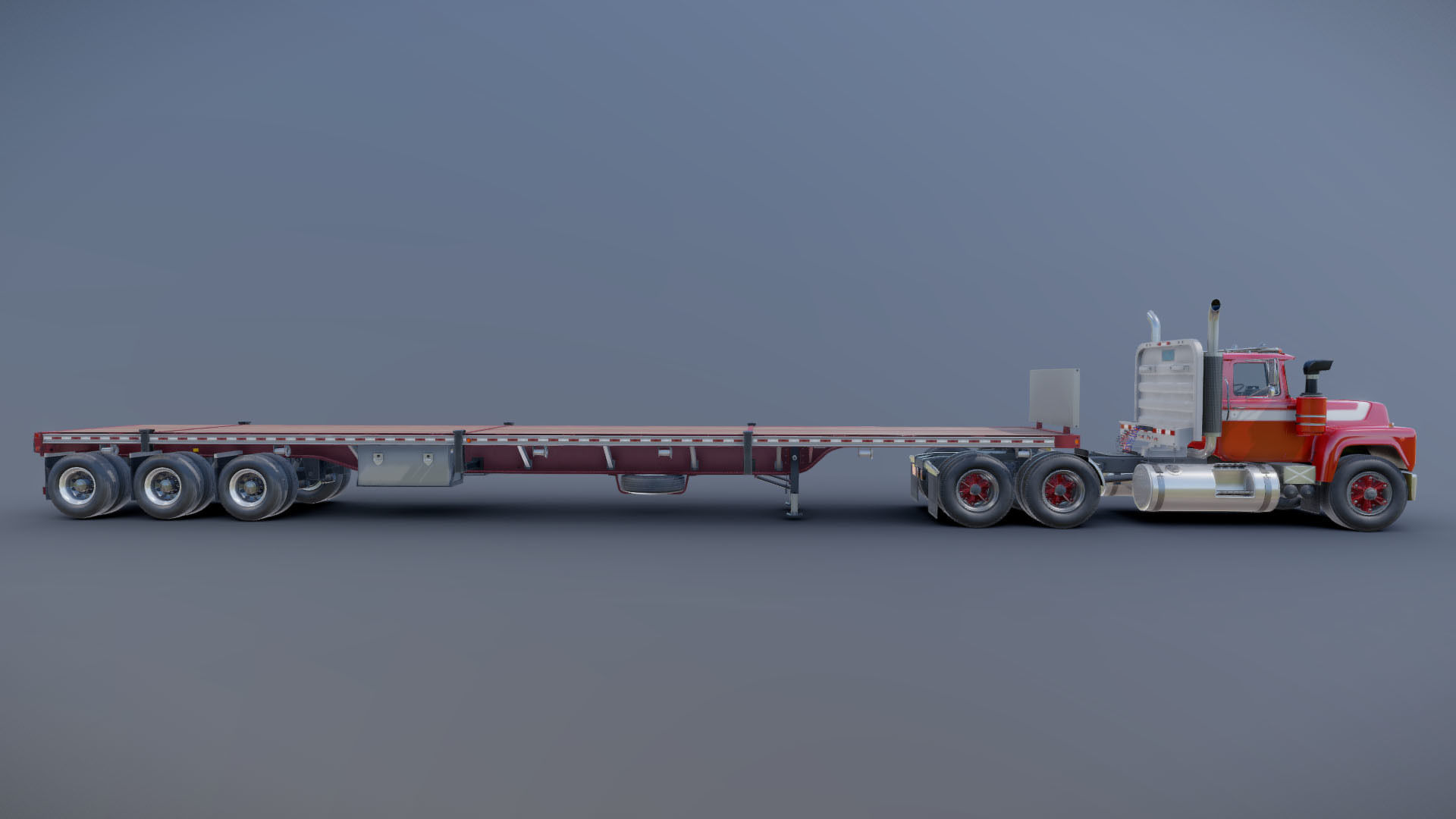 80s truck flatbed trailer Low-poly 3D model_24