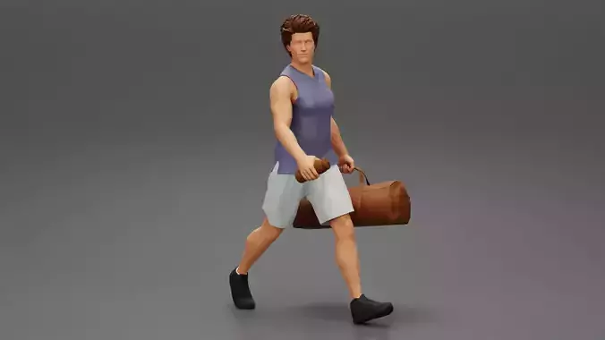 Sportsman walking with sport bag and water bottle