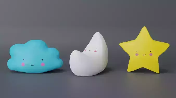 Cloud Moon Star Low-poly 3D model