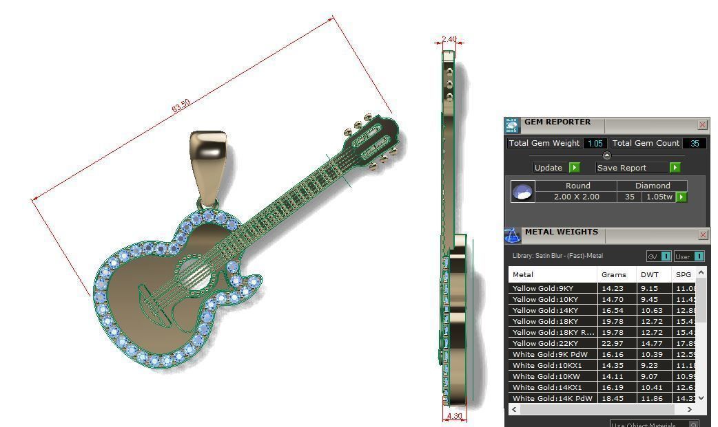 Guitar pendant 3D print model_1