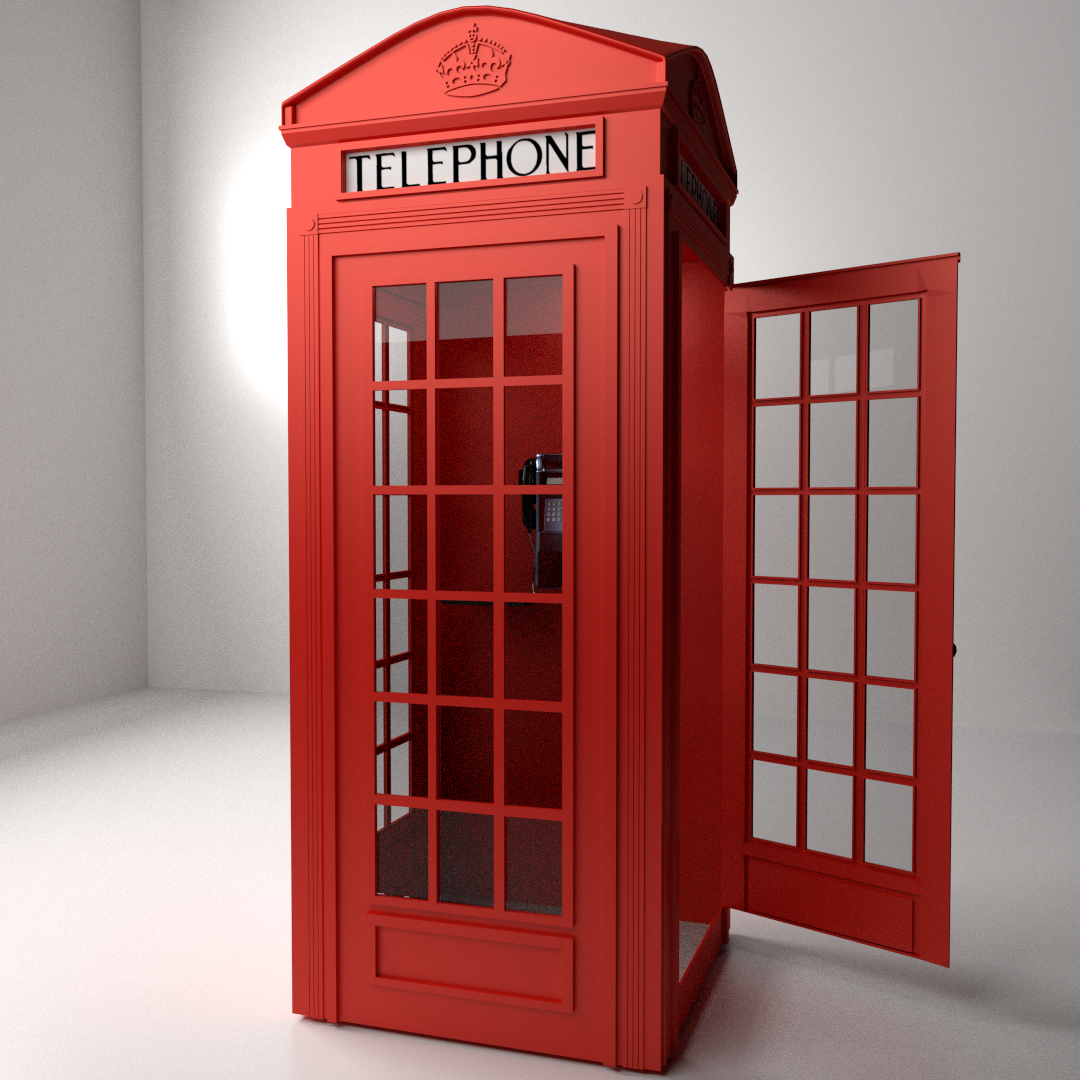 Red Phone Booth 3D Model .3ds .fbx .blend .dae