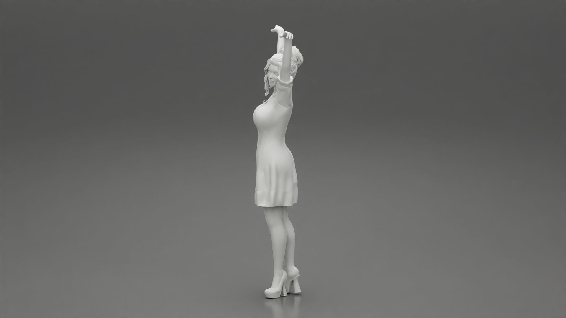 Sexy young girl in a dress raised her hands up 3D print model_11