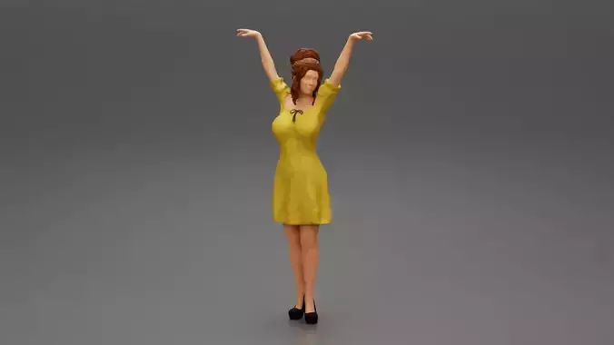 Sexy young girl in a dress raised her hands up