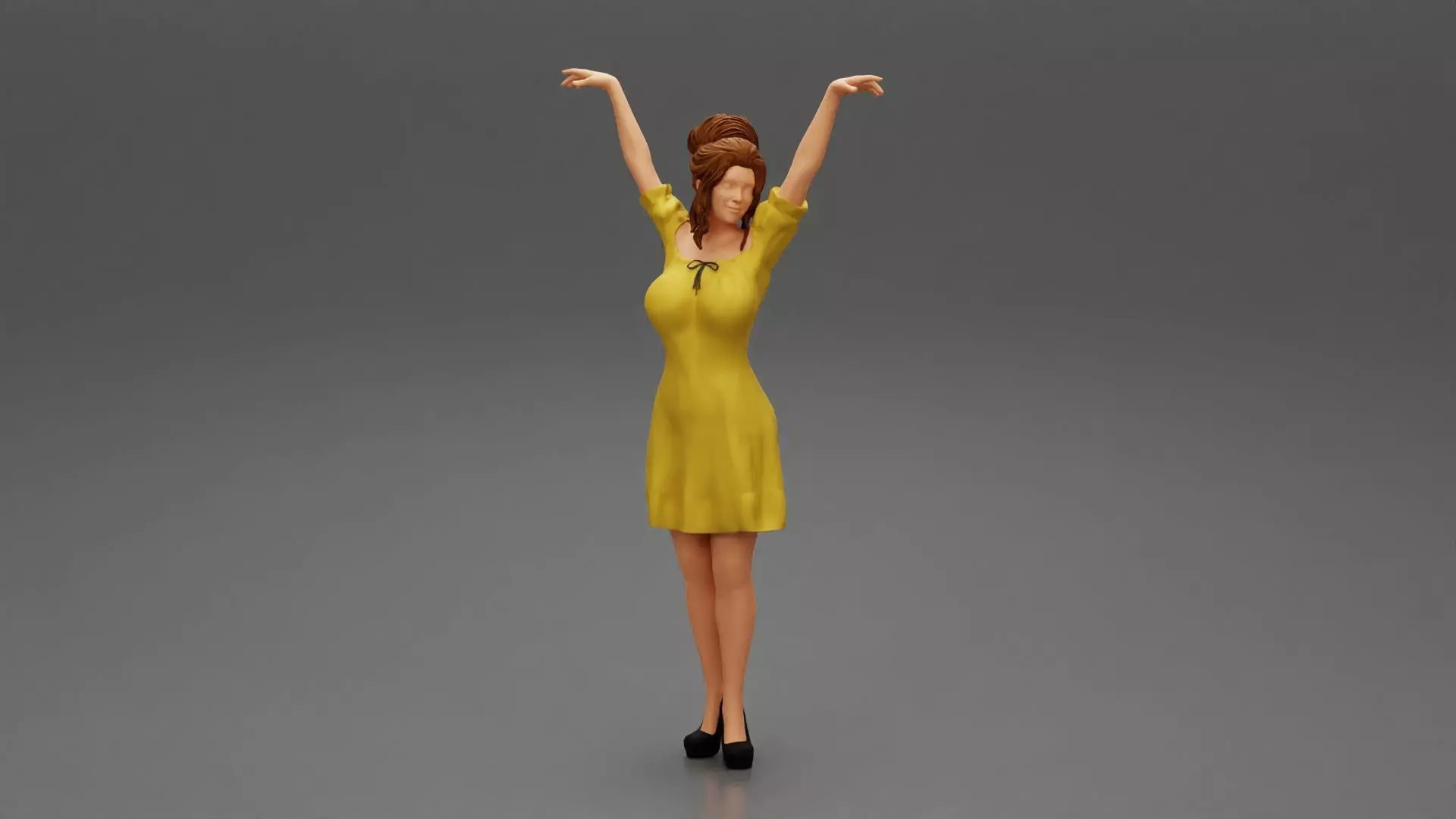 Sexy young girl in a dress raised her hands up 3D print model_0
