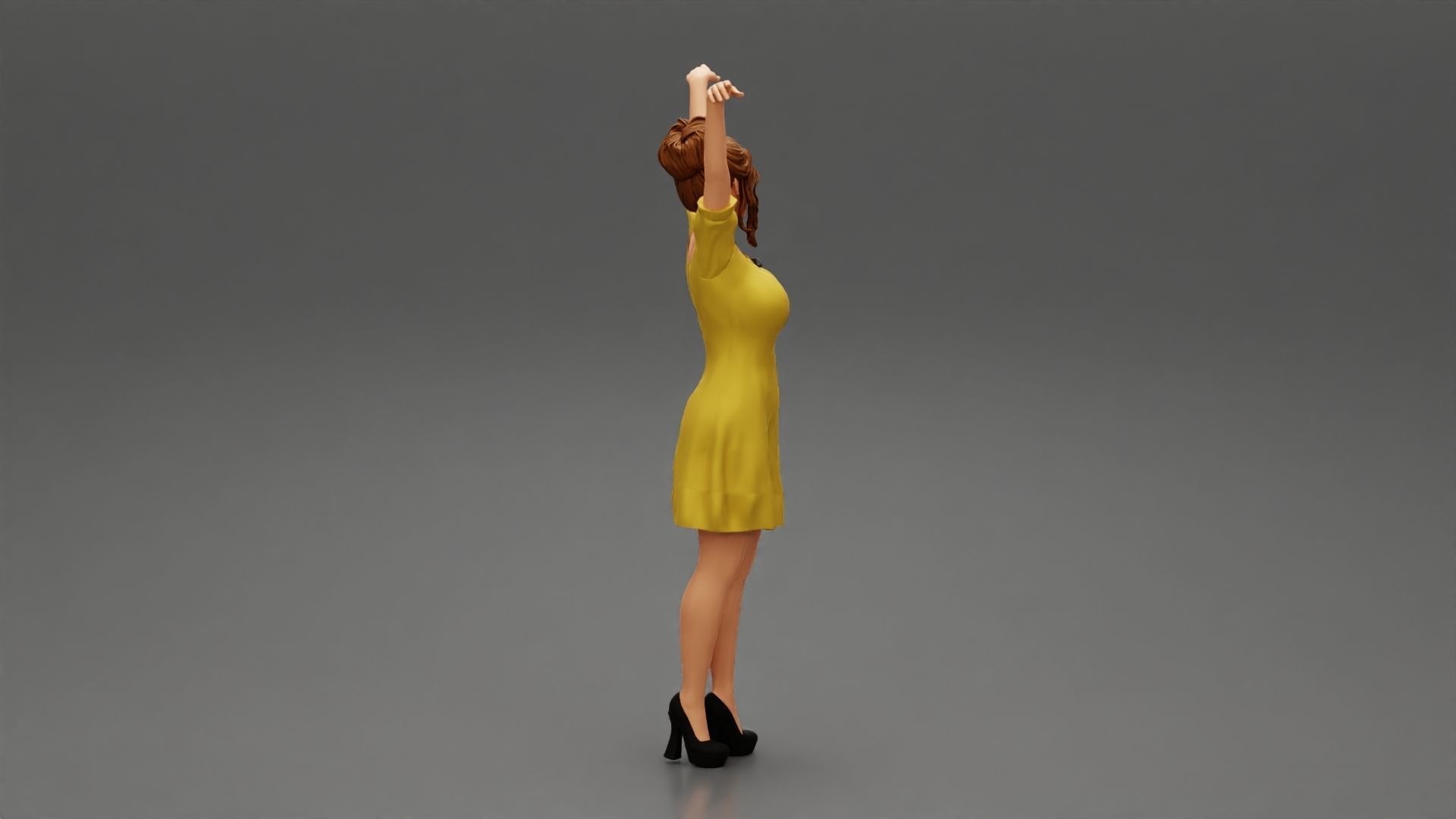 Sexy young girl in a dress raised her hands up 3D print model_2
