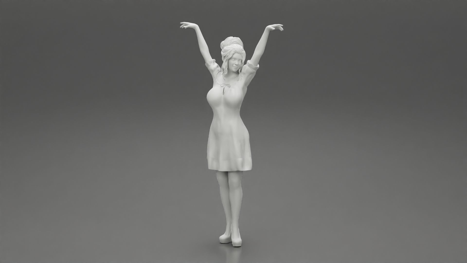 Sexy young girl in a dress raised her hands up 3D print model_6