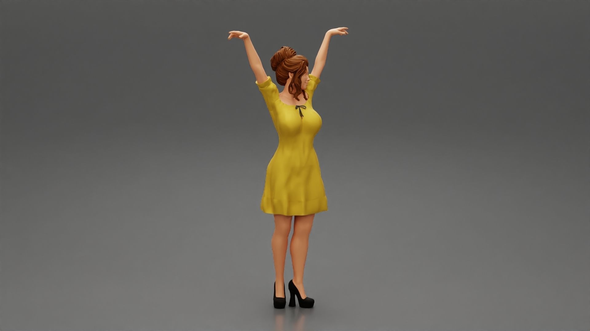 Sexy young girl in a dress raised her hands up 3D print model_1