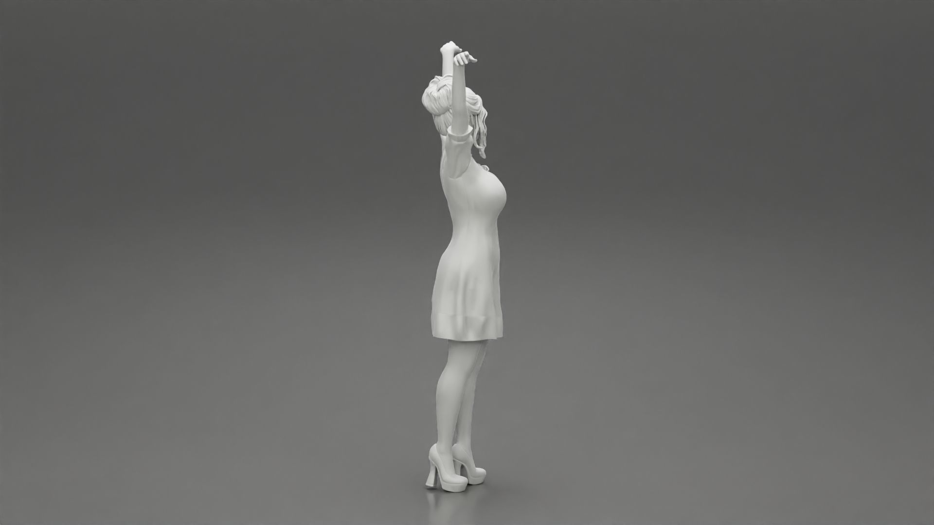 Sexy young girl in a dress raised her hands up 3D print model_8
