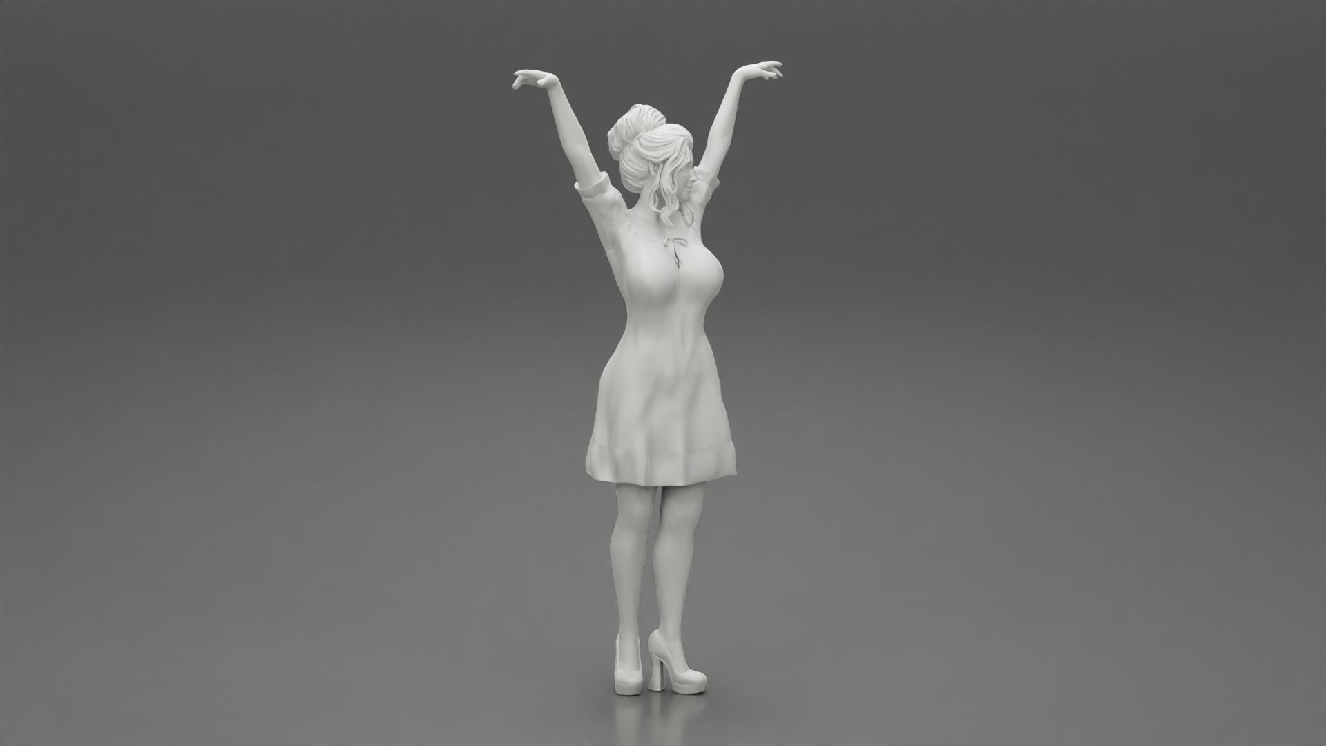 Sexy young girl in a dress raised her hands up 3D print model_7