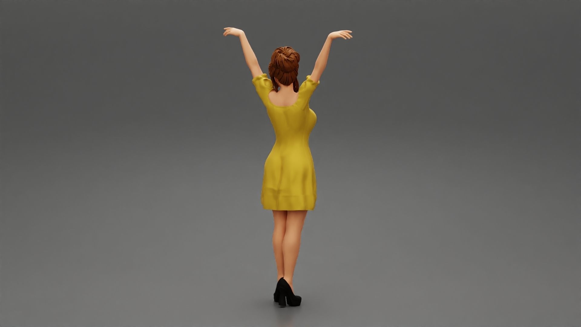 Sexy young girl in a dress raised her hands up 3D print model_3