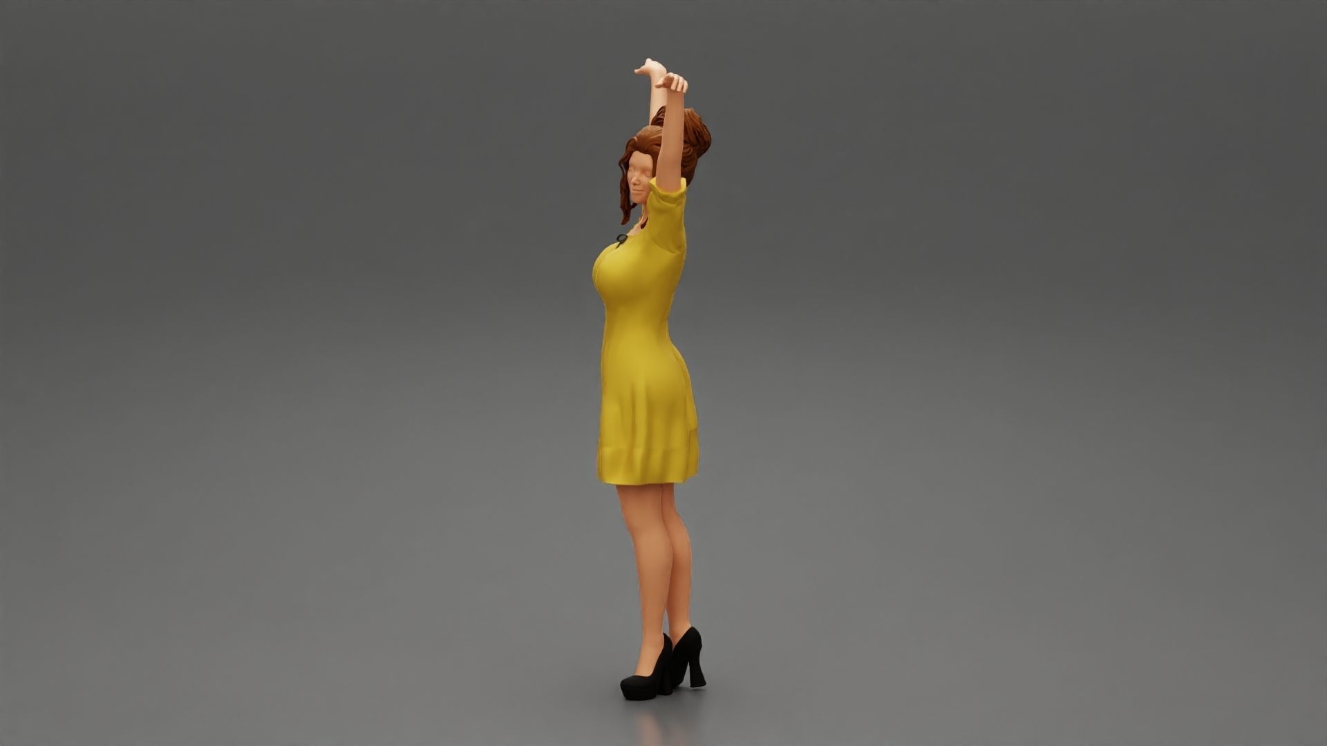 Sexy young girl in a dress raised her hands up 3D print model_5