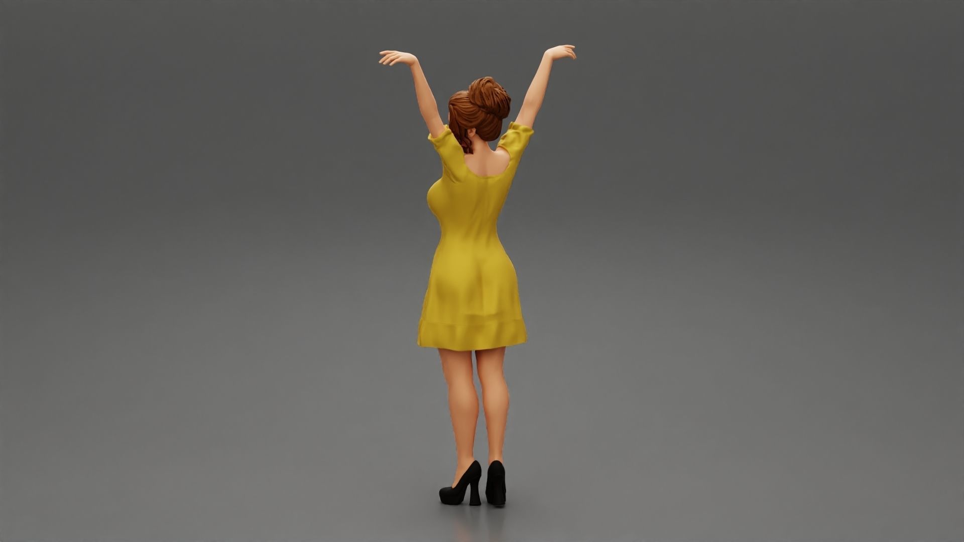 Sexy young girl in a dress raised her hands up 3D print model_4