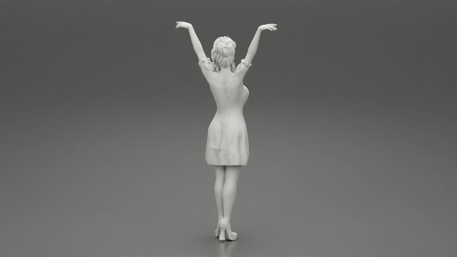 Sexy young girl in a dress raised her hands up 3D print model_9