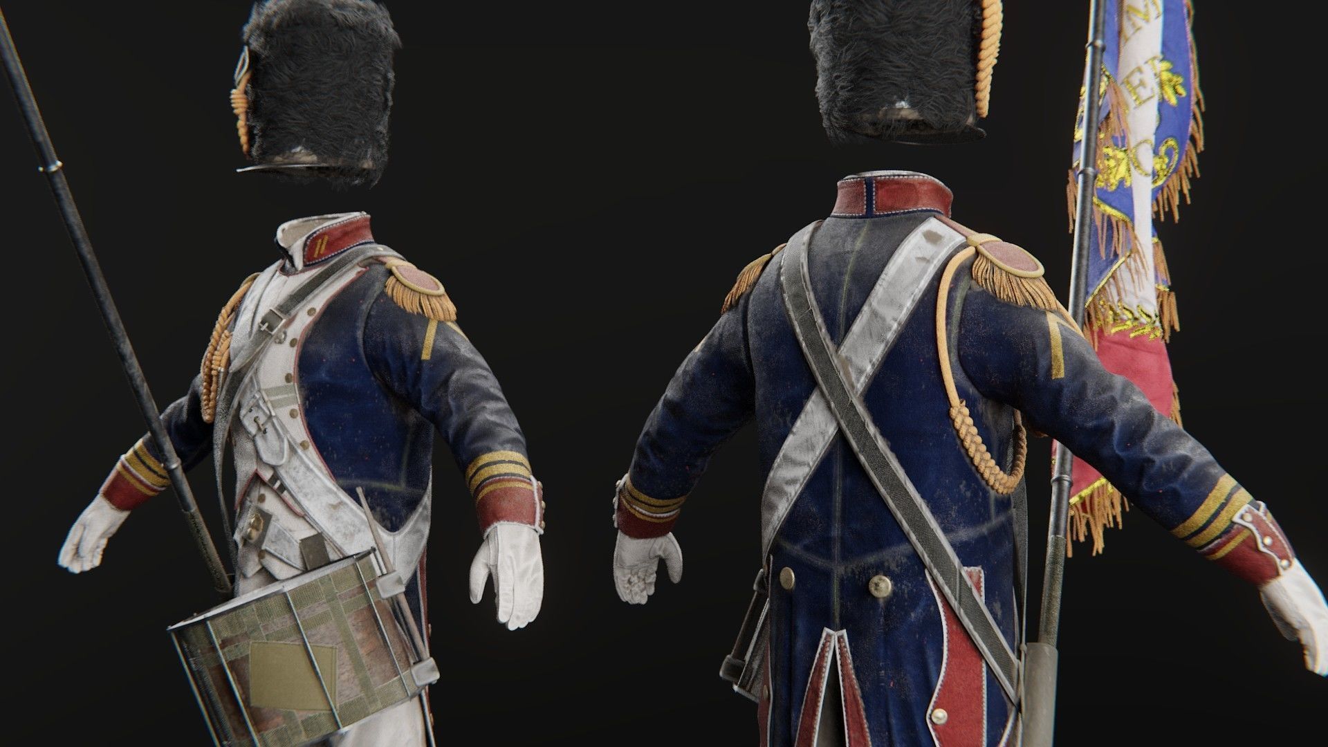 Soldier Napoleon Flag Support Rigged Low-poly 3D model_8