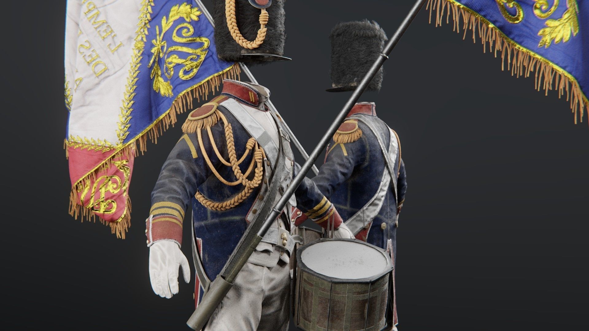 Soldier Napoleon Flag Support Rigged Low-poly 3D model_6
